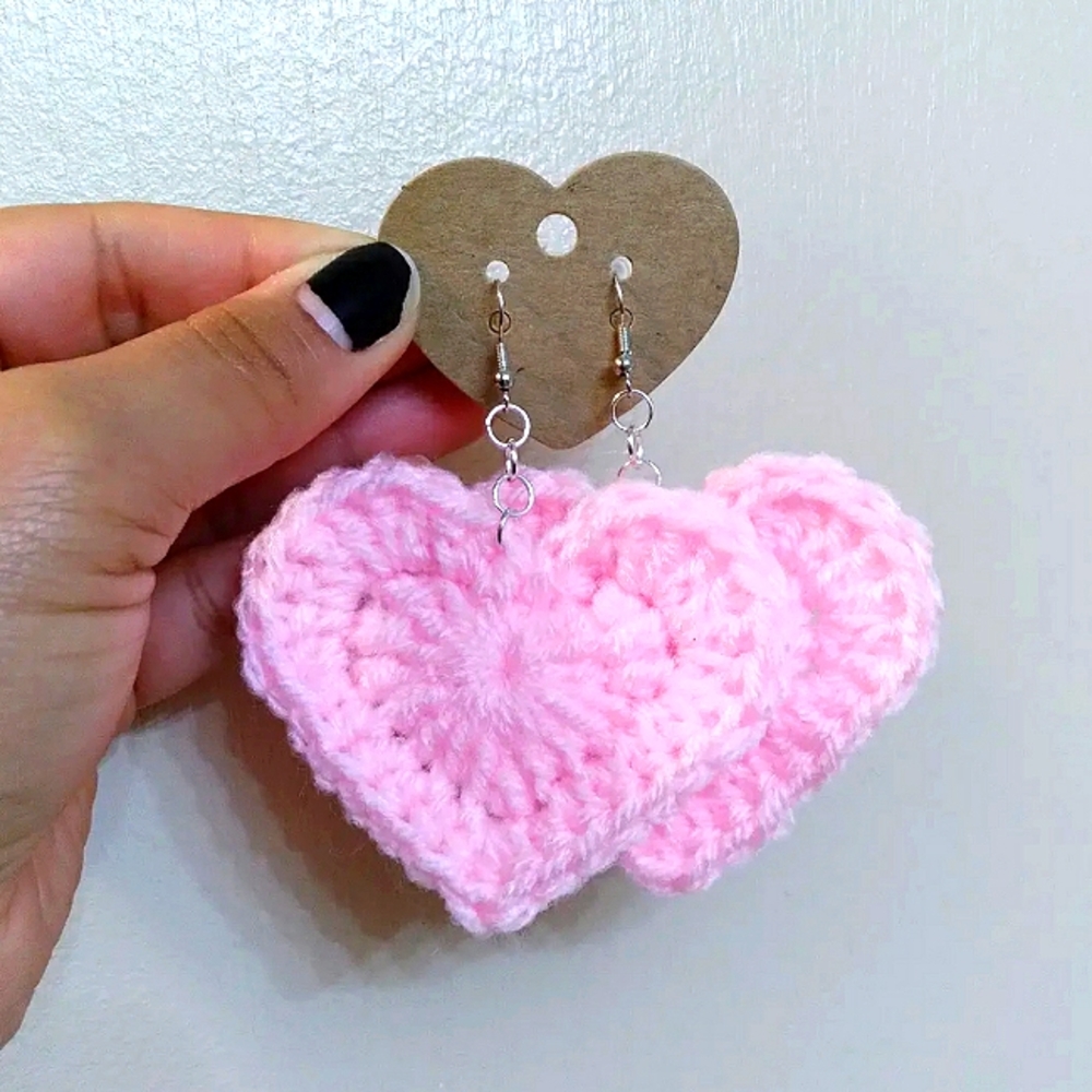 💟Baby Pink Heart Crochet Earrings💟